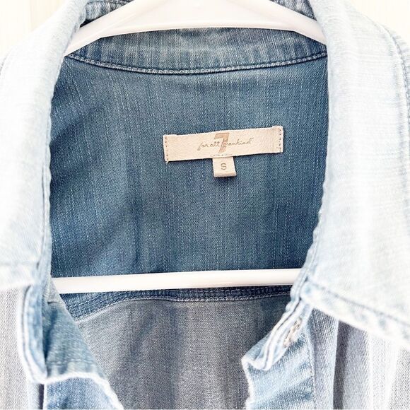 7 For All Mankind Distressed Denim Button Up - Picture 3 of 5